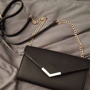 Chic Black Clutch with Gold Chain